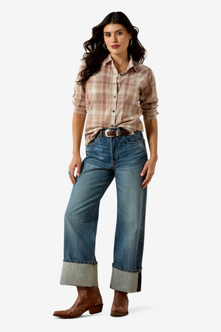 Skjorta REAL Billie Jean Vit/Coral Rutig