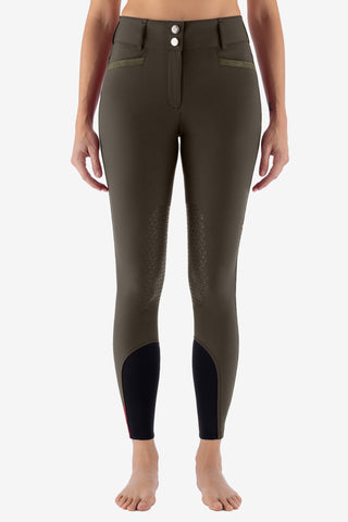 Reithose Eqcrystalek Knee Grip Hoch Olive Night