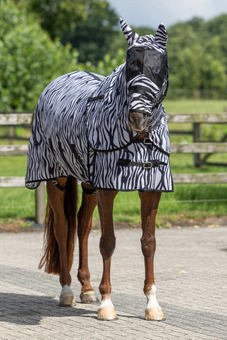 Fliegendecke mit Hals und Fliegenhaube Zebra