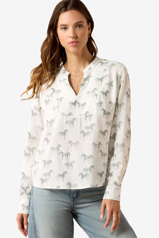 Blus Thornbeck Hästprint Grå